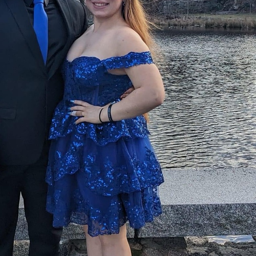 Blue Lace Off-Shoulder Dress